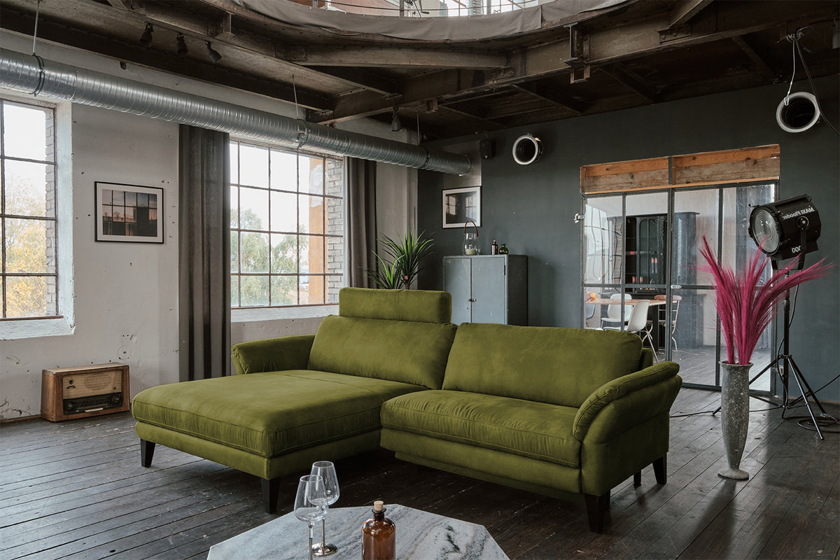 KAWOLA Sofa MALTA Ecksofa Stoff moosgrün