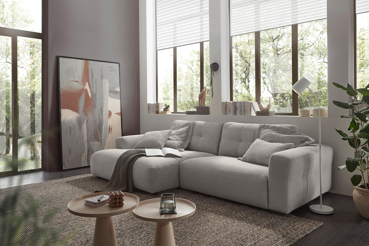 KAWOLA Sofa MIKA Ecksofa Cord hellgrau, 276 x 167, Links