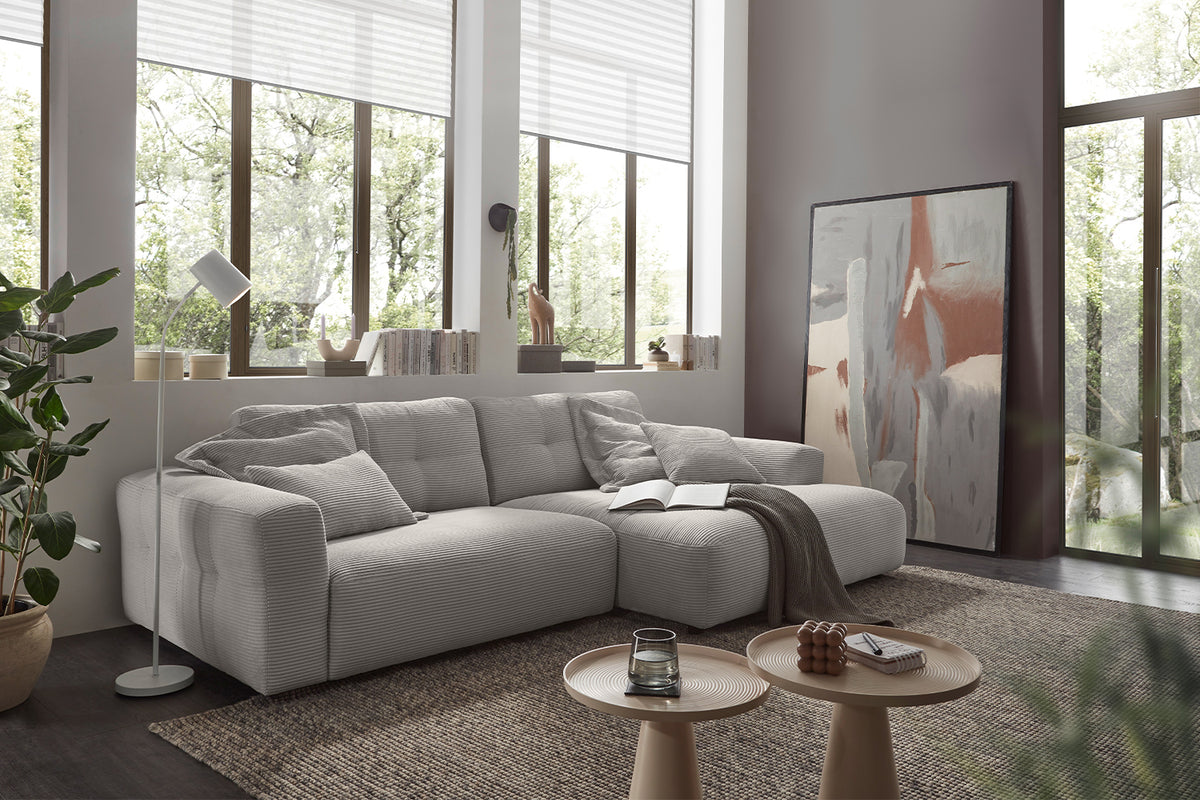 KAWOLA Sofa MIKA Ecksofa Cord hellgrau, 296 x 167, Rechts