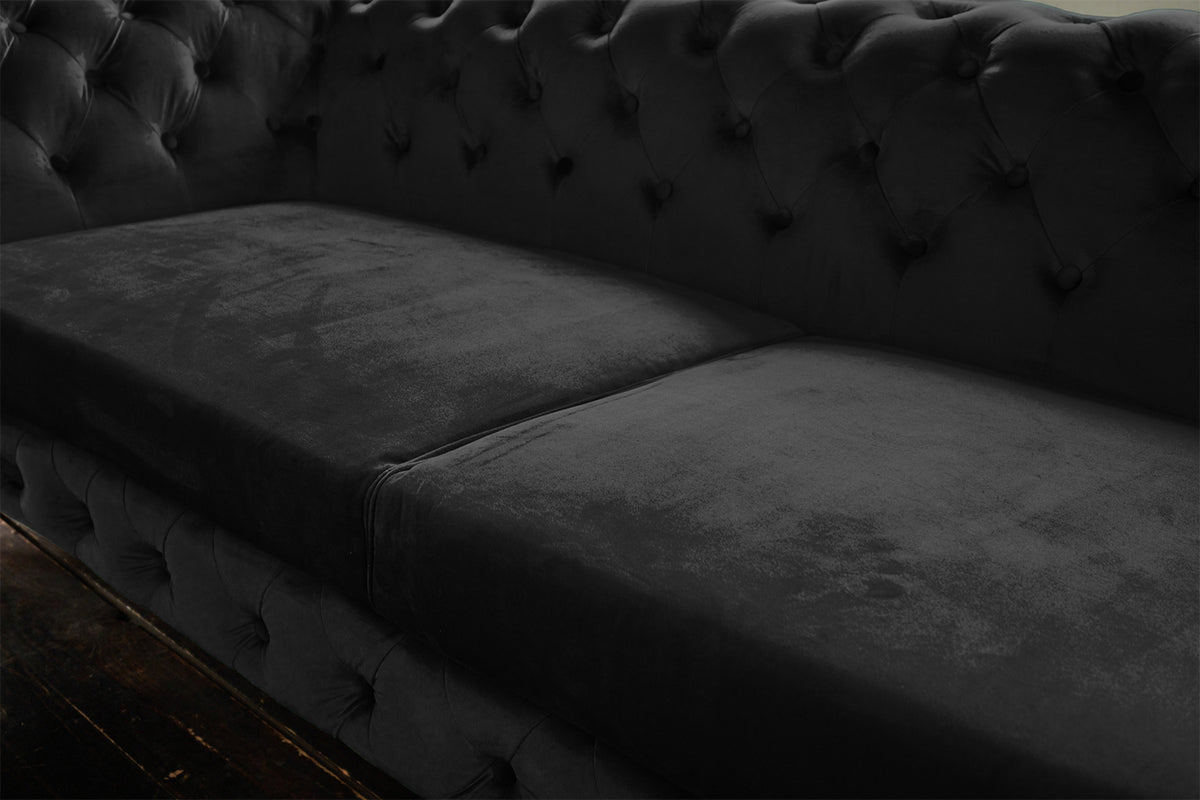 KAWOLA Sofa NARLA Chesterfield 3-Sitzer Velvet schwarz