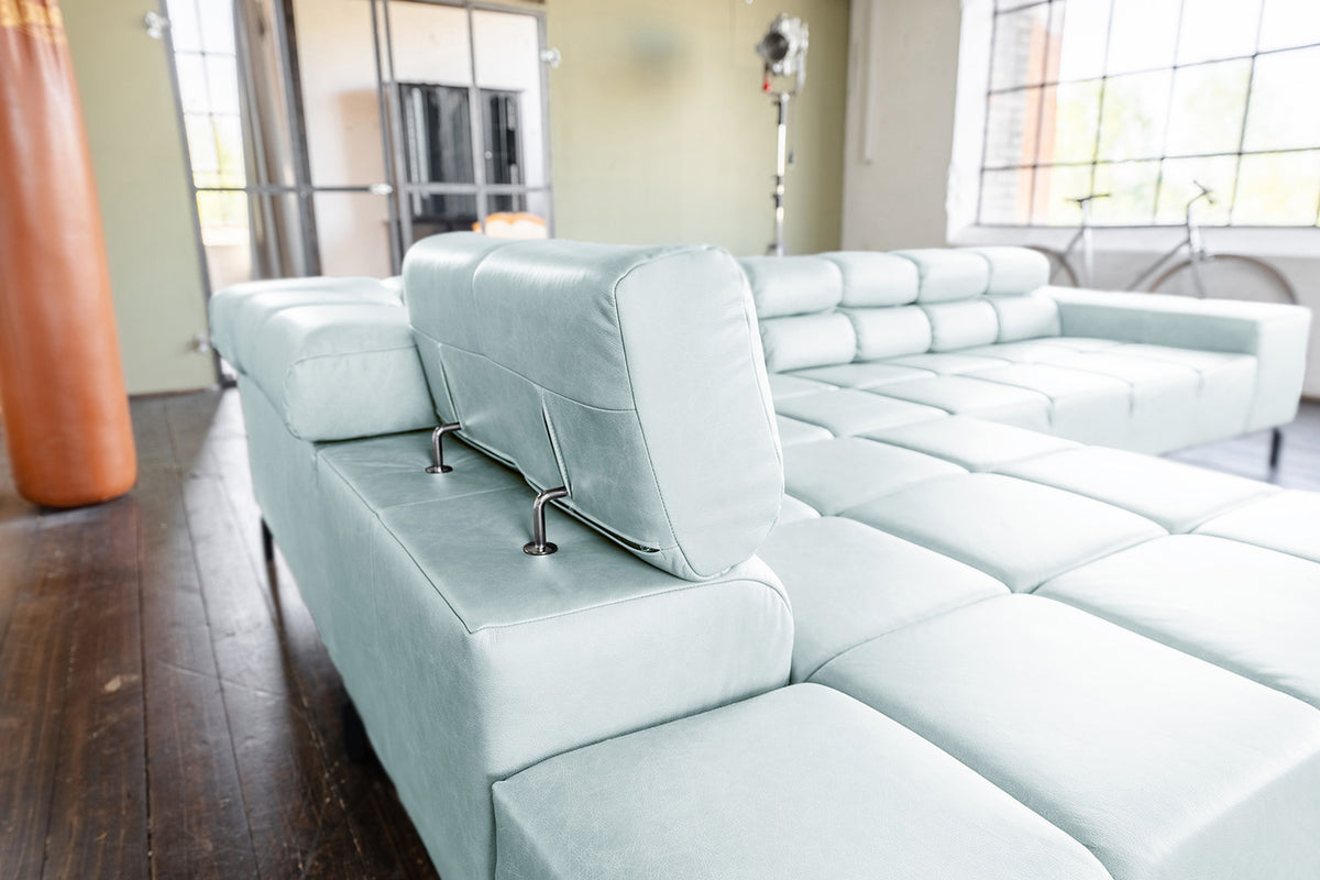 KAWOLA Sofa NELSON Ecksofa Leder hellblau