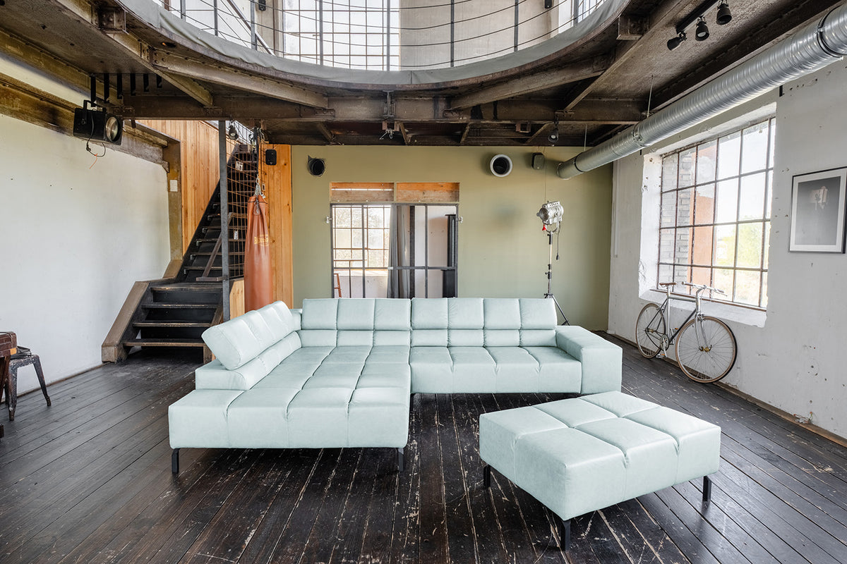 KAWOLA Sofa NELSON Ecksofa Leder hellblau