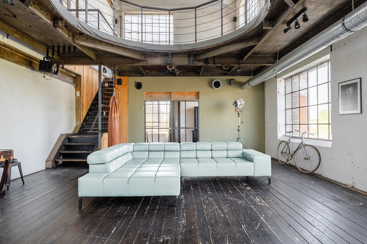 KAWOLA Sofa NELSON Ecksofa Leder hellblau