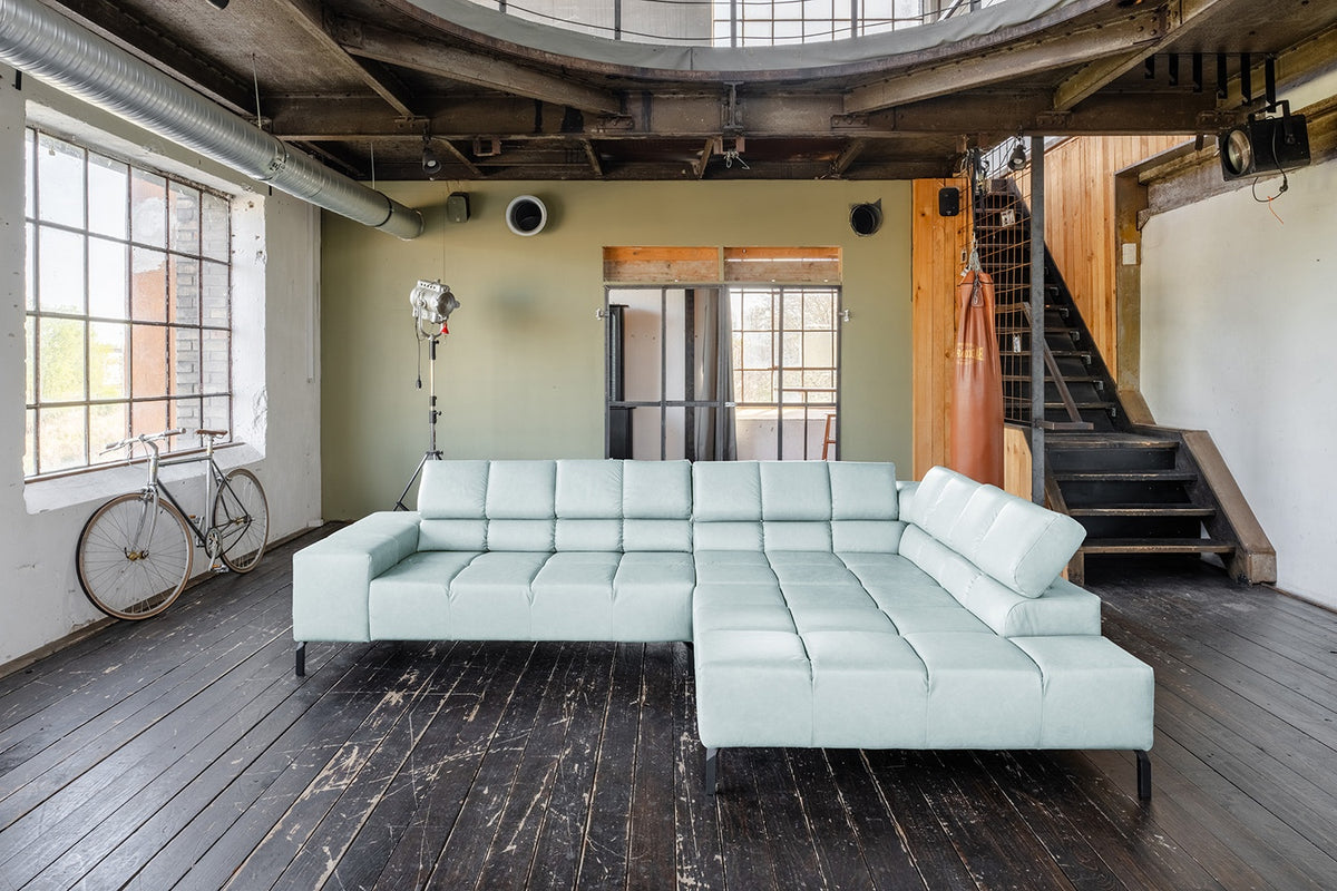 KAWOLA Sofa NELSON Ecksofa Leder hellblau