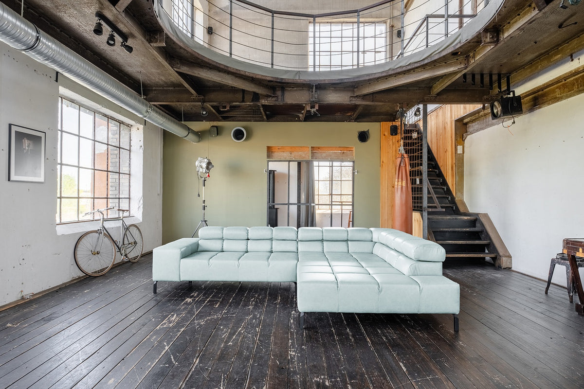 KAWOLA Sofa NELSON Ecksofa Leder hellblau