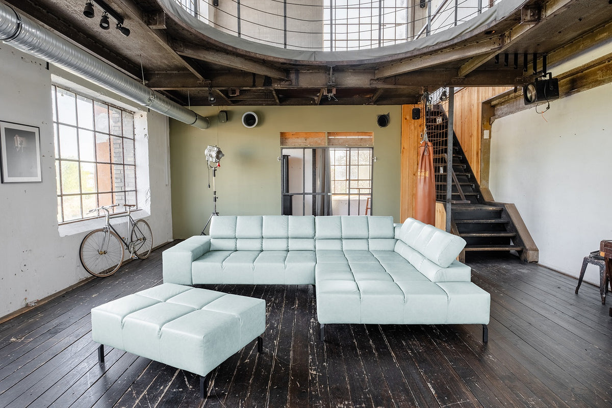 KAWOLA Sofa NELSON Ecksofa Leder hellblau