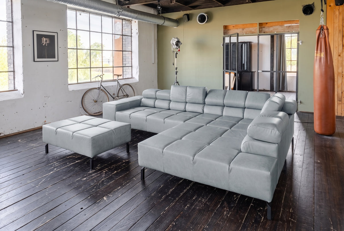 KAWOLA Sofa NELSON Ecksofa Leder hellgrau