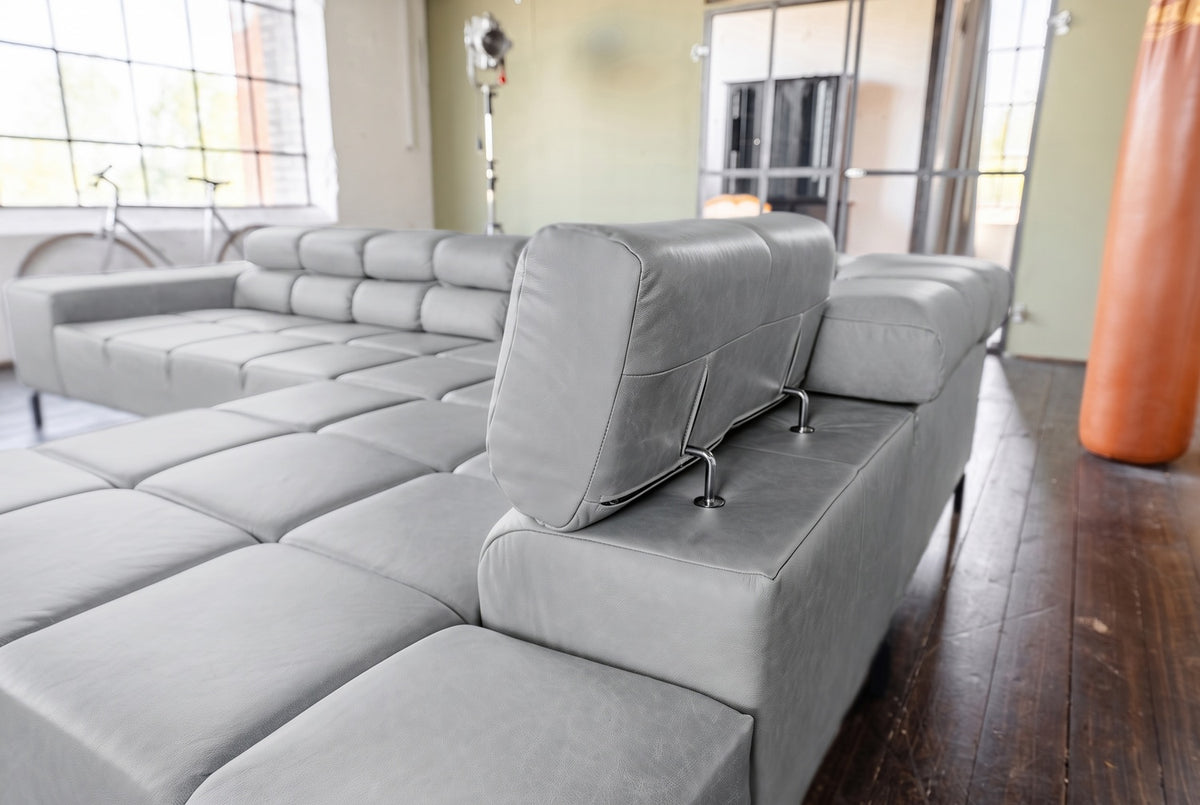KAWOLA Sofa NELSON Ecksofa Leder hellgrau