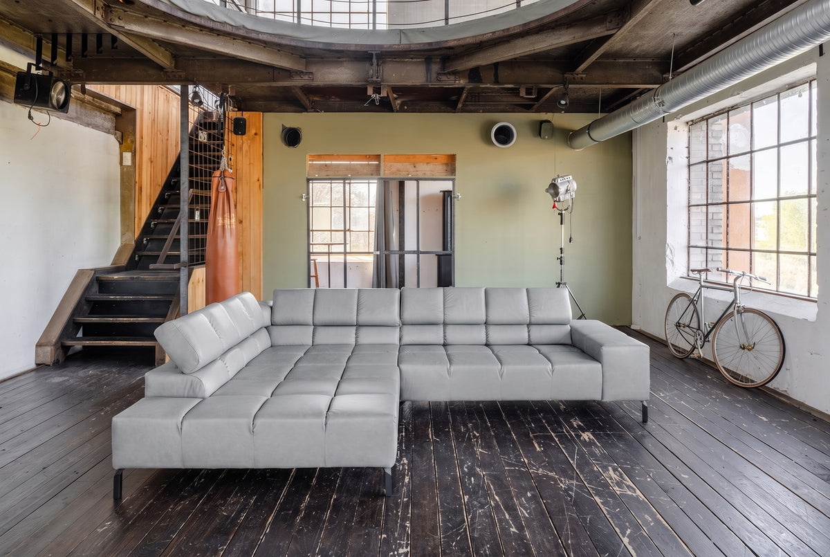 KAWOLA Sofa NELSON Ecksofa Leder hellgrau