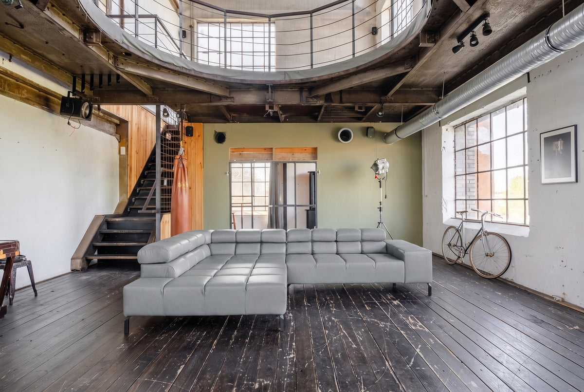 KAWOLA Sofa NELSON Ecksofa Leder hellgrau