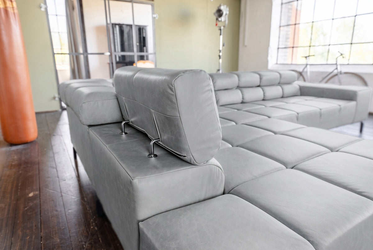 KAWOLA Sofa NELSON Ecksofa Leder hellgrau