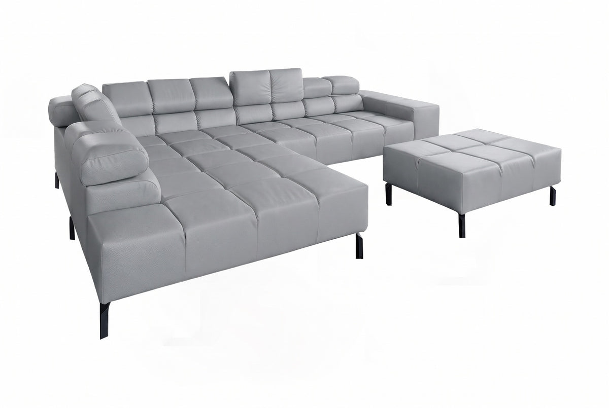 KAWOLA Sofa NELSON Ecksofa Leder hellgrau