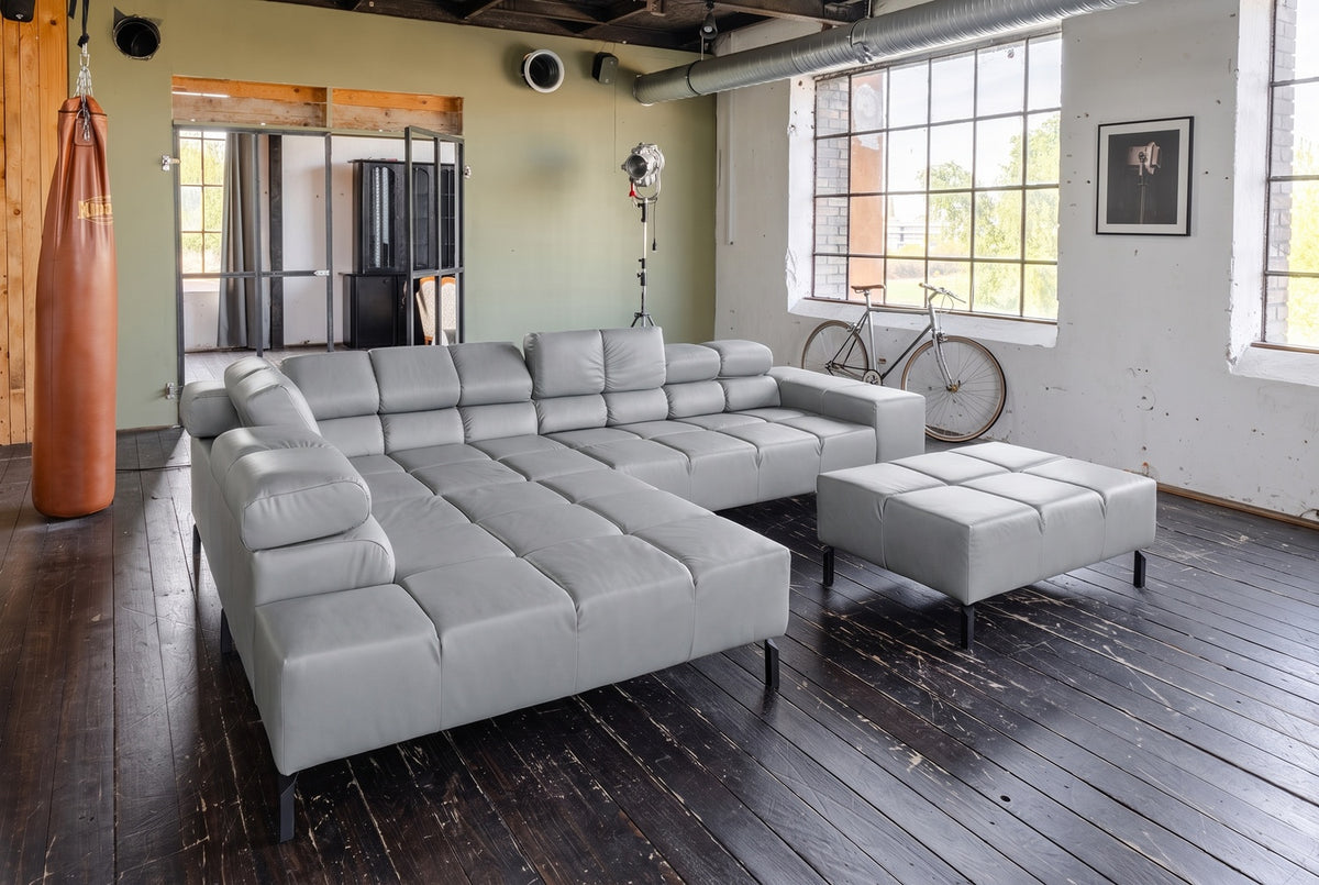 KAWOLA Sofa NELSON Ecksofa Leder hellgrau