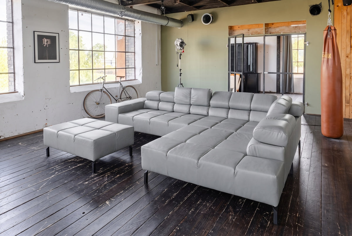 KAWOLA Sofa NELSON Ecksofa Leder hellgrau