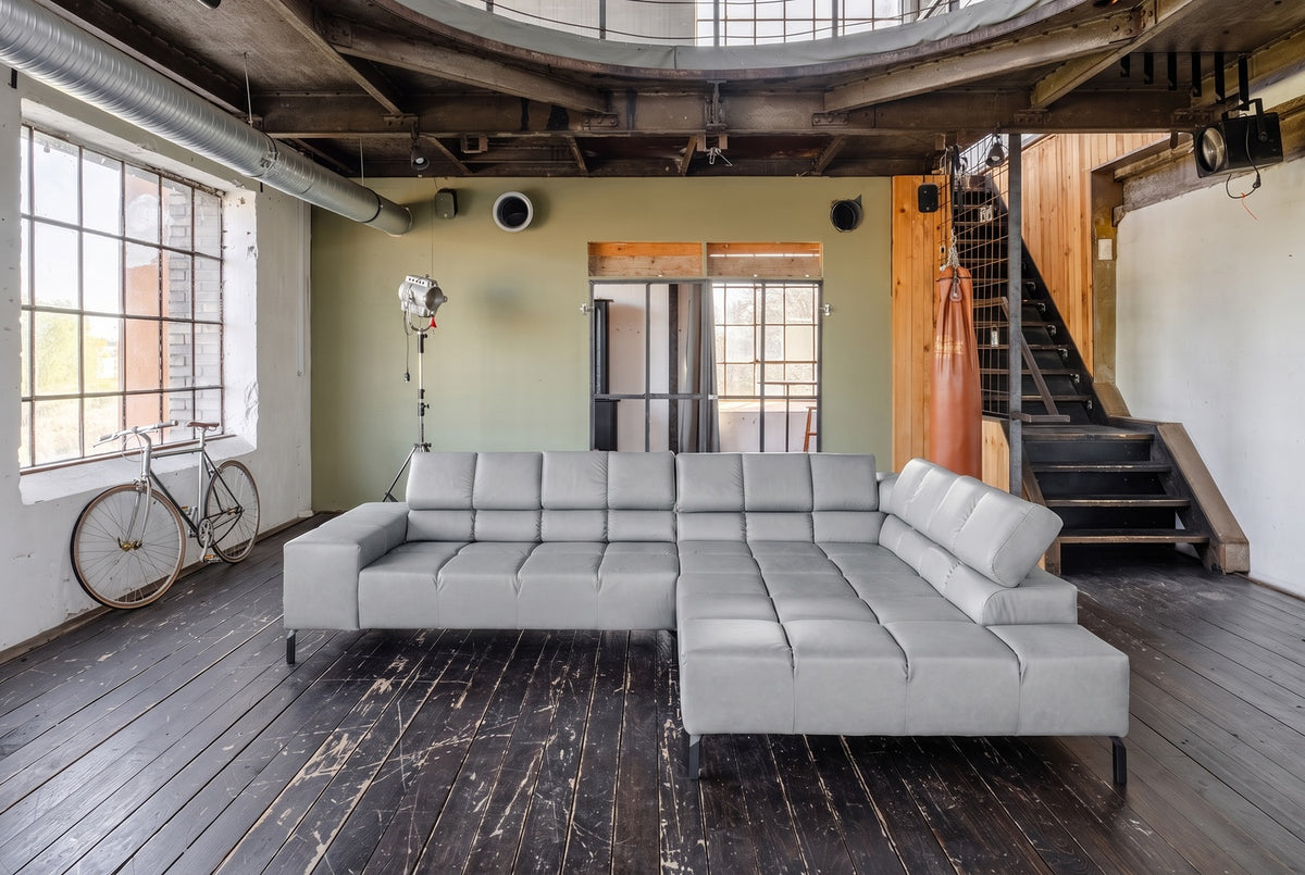 KAWOLA Sofa NELSON Ecksofa Leder hellgrau, Rechts, Ohne Zusatzausstattung, Relaxfunktion