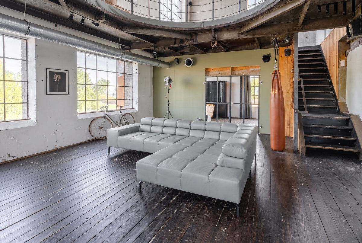 KAWOLA Sofa NELSON Ecksofa Leder hellgrau, Rechts, Ohne Zusatzausstattung, Ohne Komfortfunktion