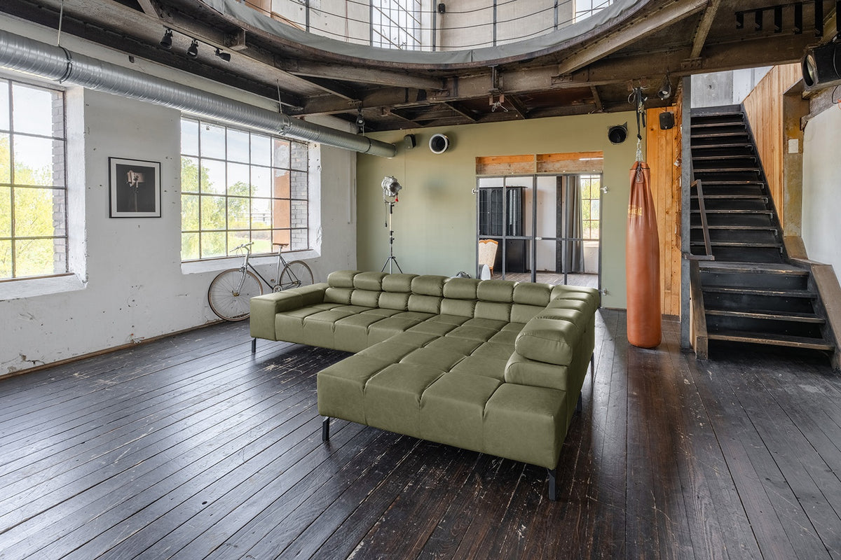 KAWOLA Sofa NELSON Ecksofa Leder olivgrün, Rechts, Ohne Zusatzausstattung, Ohne Komfortfunktion