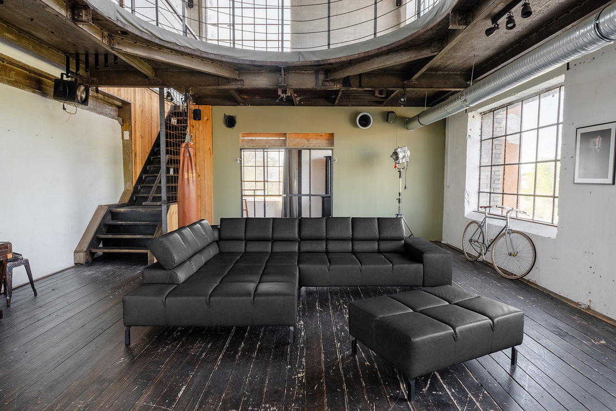 KAWOLA Sofa NELSON Ecksofa Leder schwarz