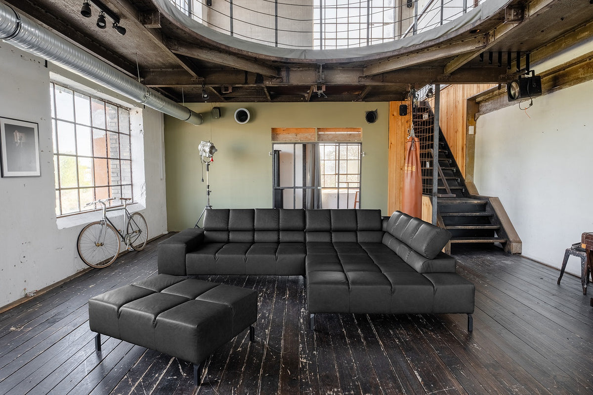 KAWOLA Sofa NELSON Ecksofa Leder schwarz