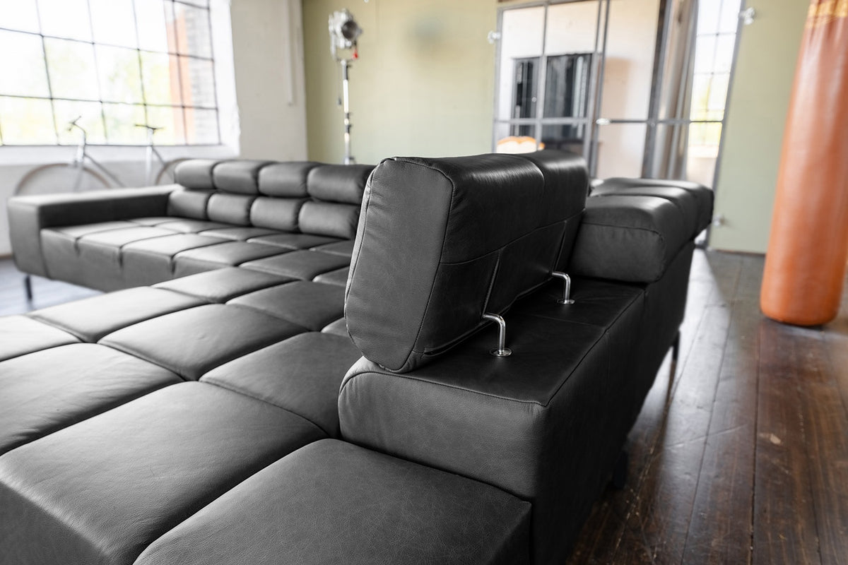 KAWOLA Sofa NELSON Ecksofa Leder schwarz