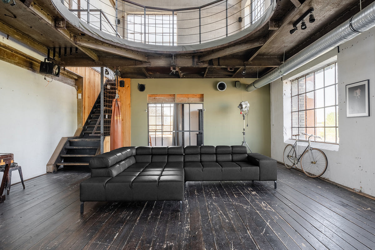 KAWOLA Sofa NELSON Ecksofa Leder schwarz