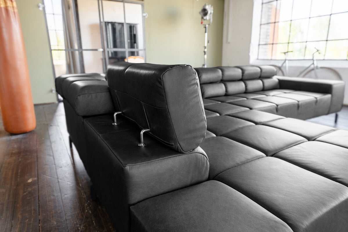 KAWOLA Sofa NELSON Ecksofa Leder schwarz
