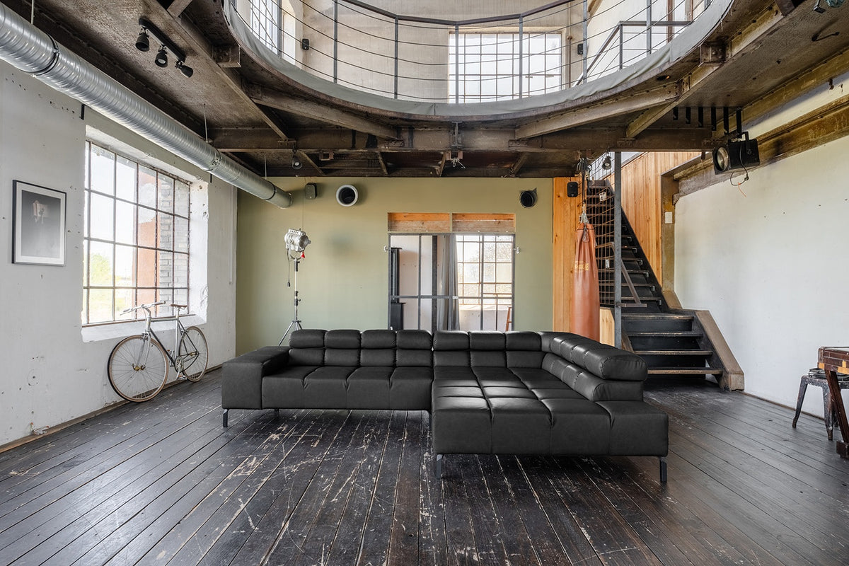KAWOLA Sofa NELSON Ecksofa Leder schwarz