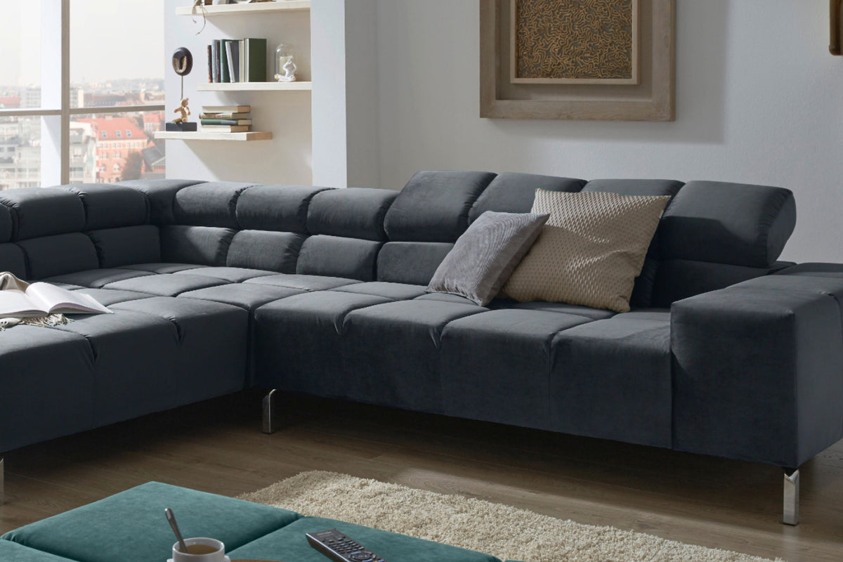 KAWOLA Sofa NELSON Ecksofa Velvet schwarz