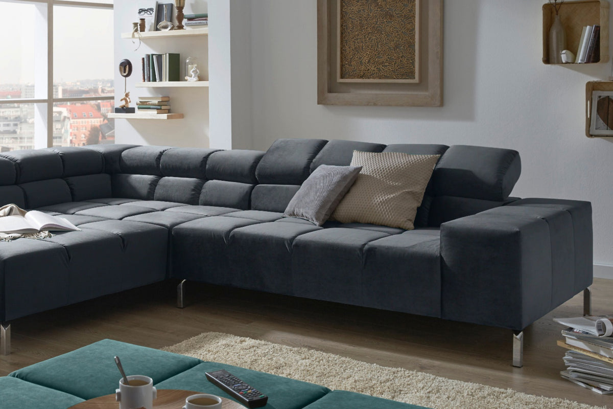 KAWOLA Sofa NELSON Ecksofa Velvet schwarz