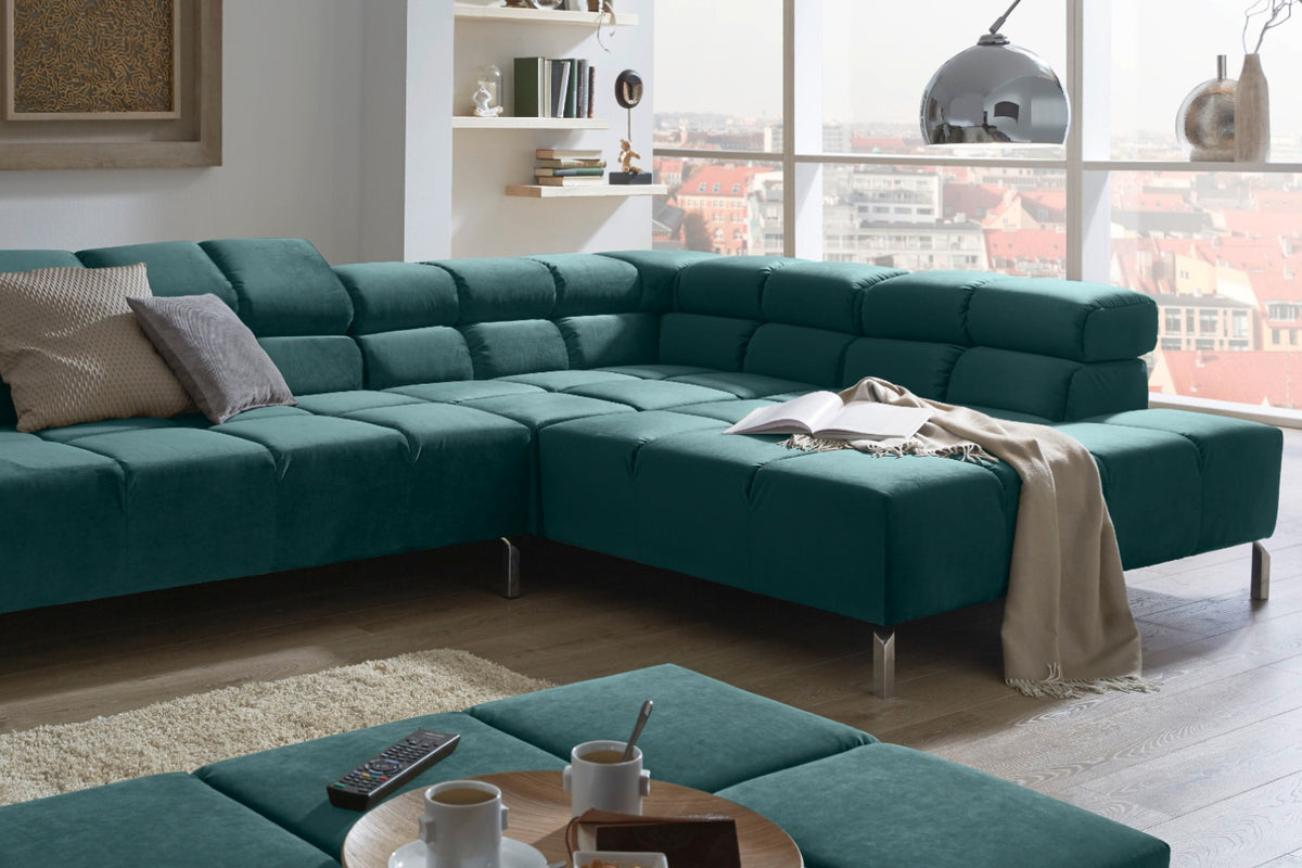 KAWOLA Sofa NELSON Ecksofa Velvet smaragd
