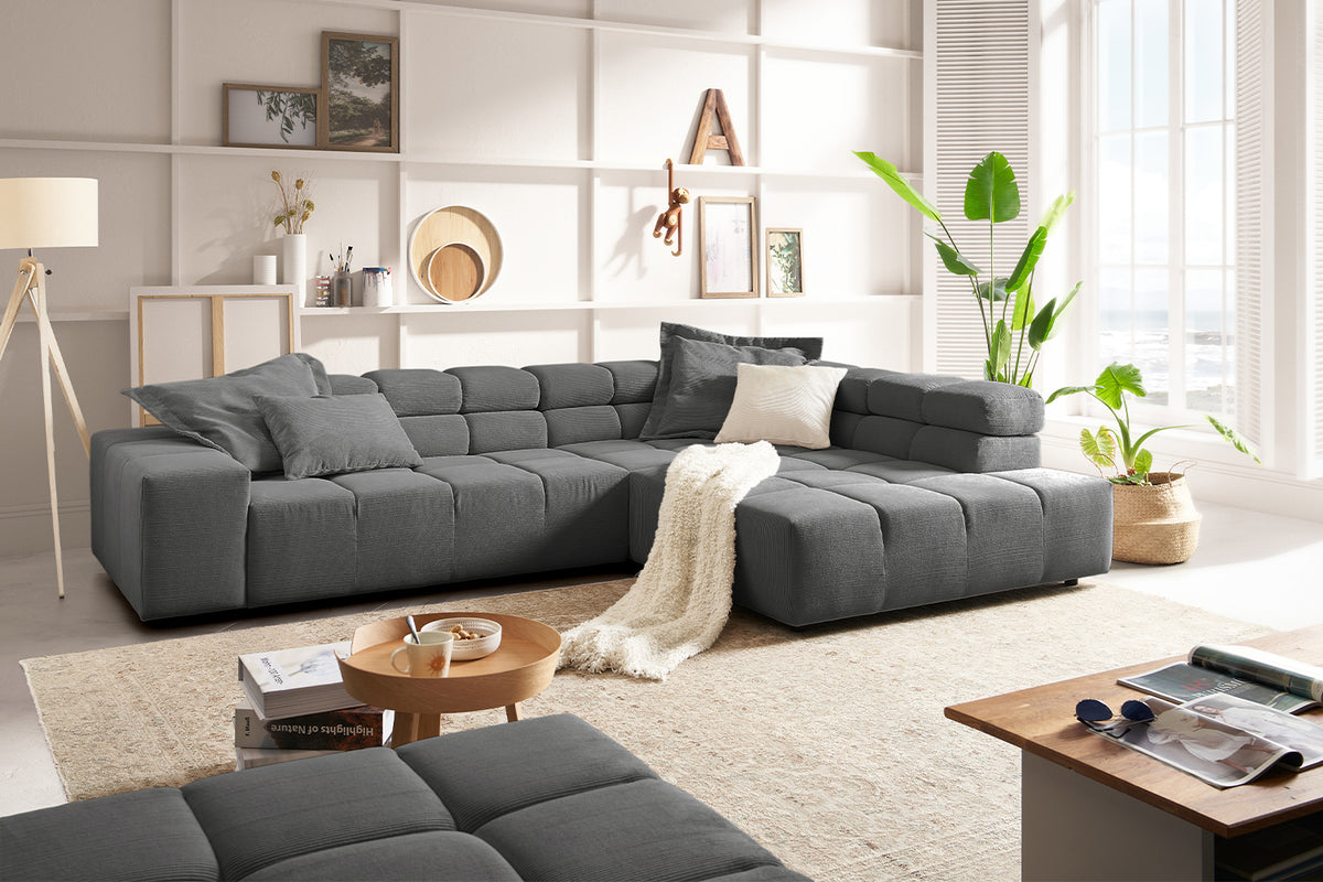 KAWOLA Sofa NEVADA Ecksofa Feincord anthrazit, Rechts, Relaxfunktion