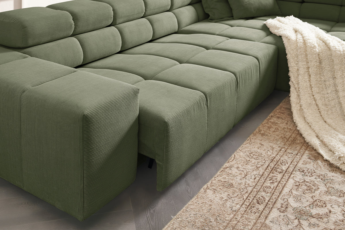KAWOLA Sofa NEVADA Ecksofa Feincord olivgrün