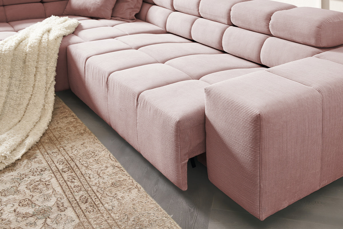 KAWOLA Sofa NEVADA Ecksofa Feincord rosa