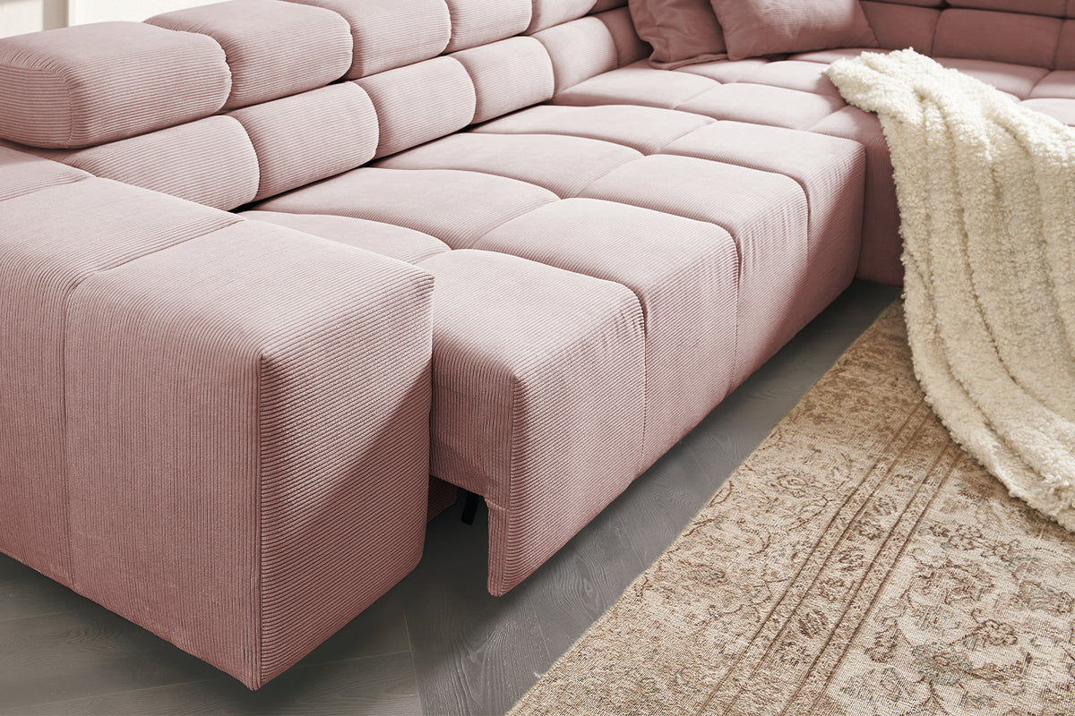 KAWOLA Sofa NEVADA Ecksofa Feincord rosa