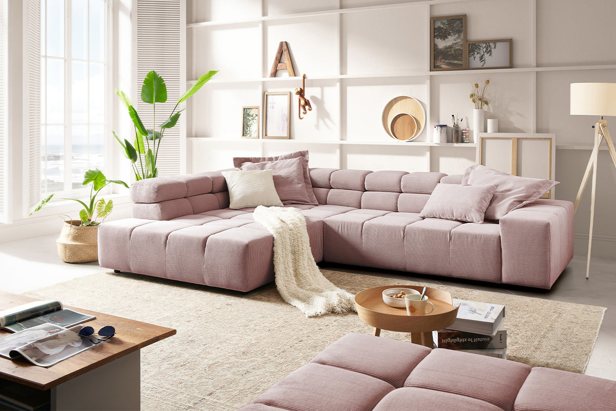 KAWOLA Sofa NEVADA Ecksofa Feincord rosa, Links, Relaxfunktion