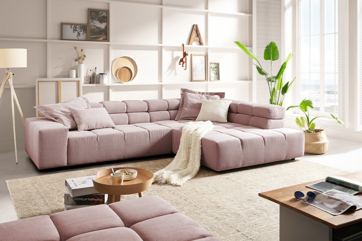 KAWOLA Sofa NEVADA Ecksofa Feincord rosa, Rechts, Relaxfunktion