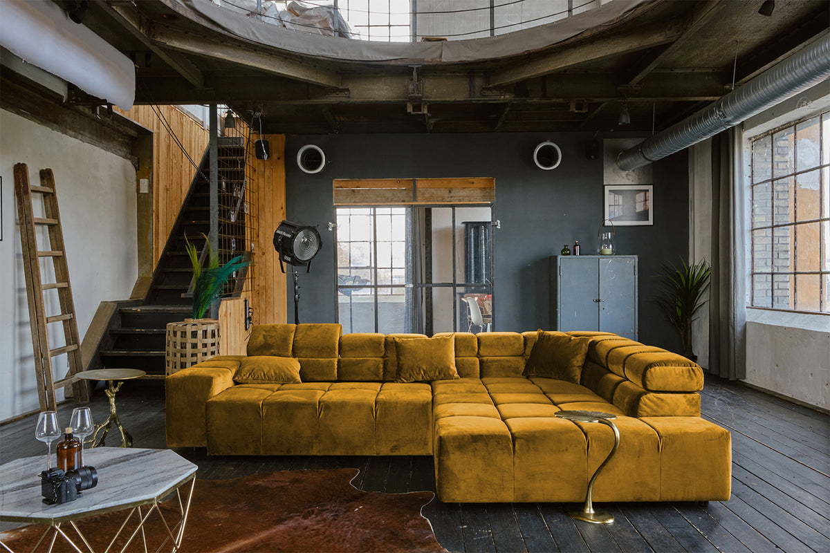 KAWOLA Sofa NEVADA Ecksofa Velvet curry
