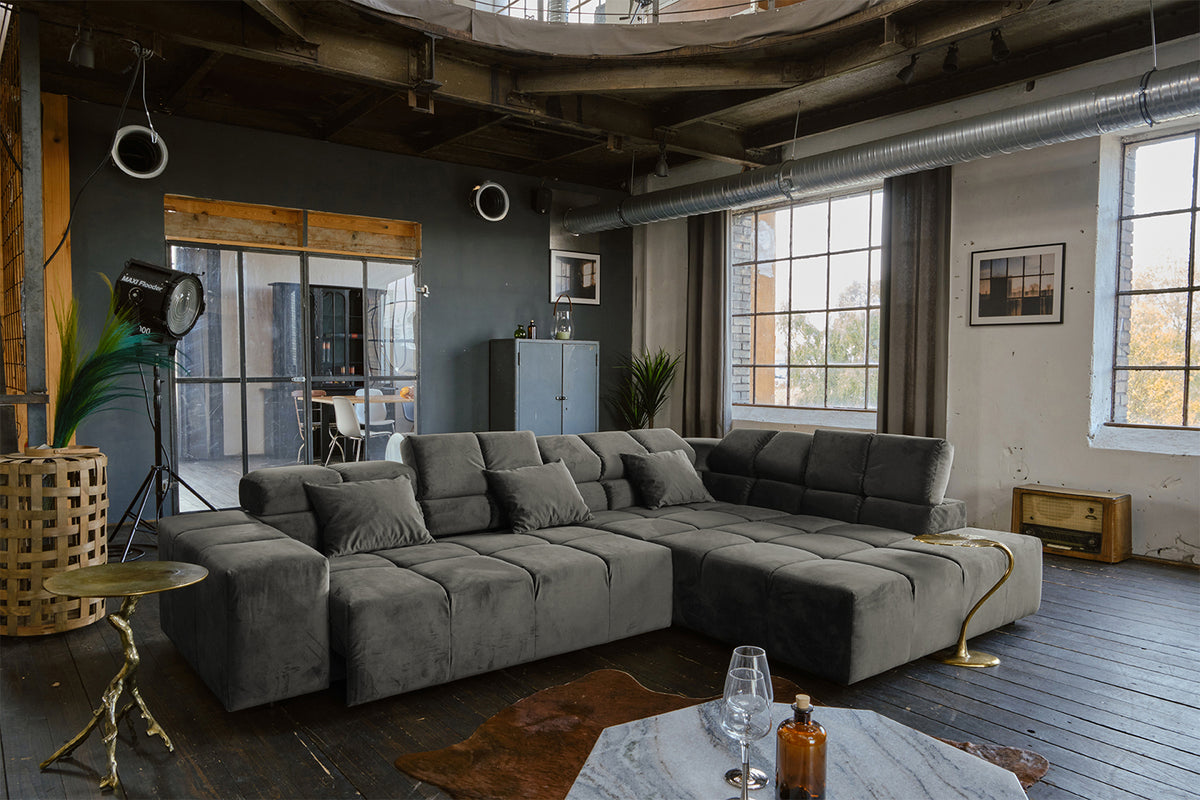 KAWOLA Sofa NEVADA Ecksofa Velvet grau
