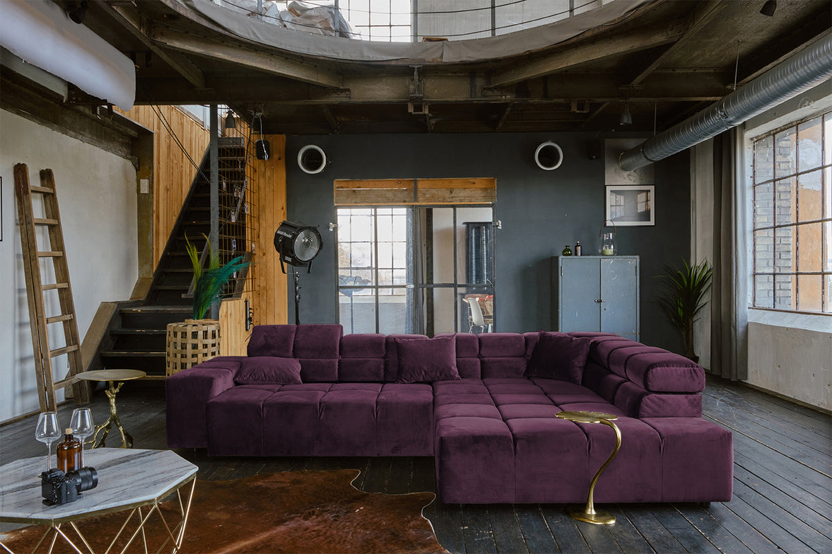 KAWOLA Sofa NEVADA Ecksofa Velvet purple