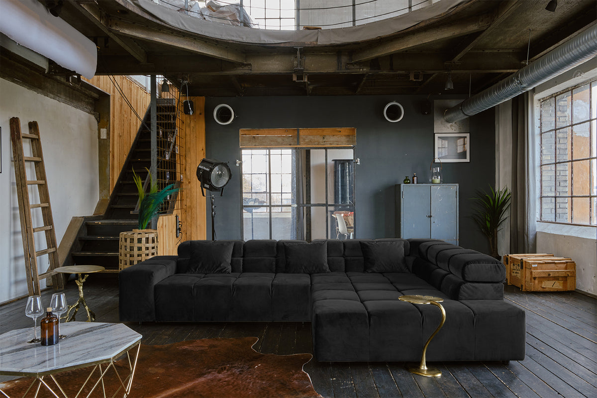 KAWOLA Sofa NEVADA Ecksofa Velvet schwarz