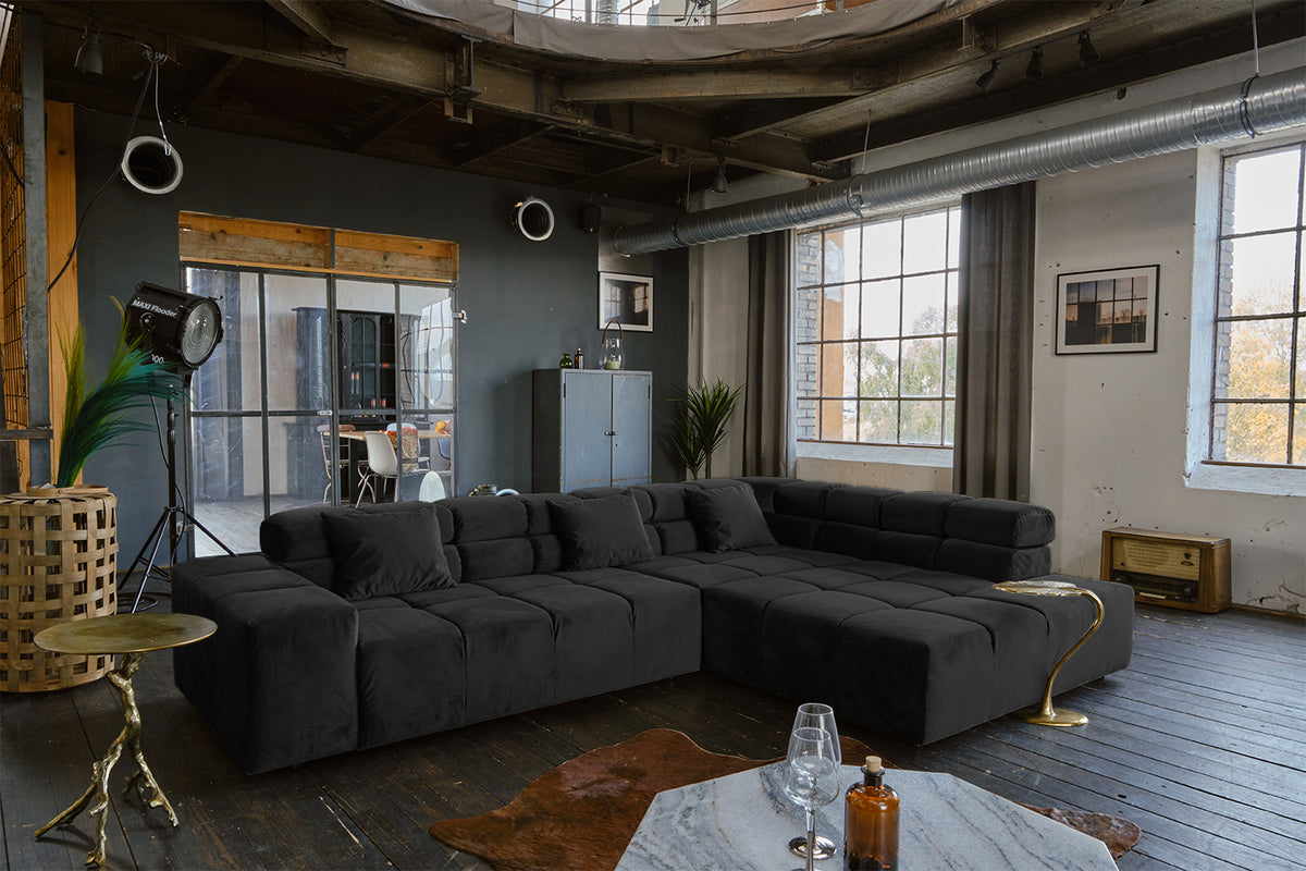 KAWOLA Sofa NEVADA Ecksofa Velvet schwarz