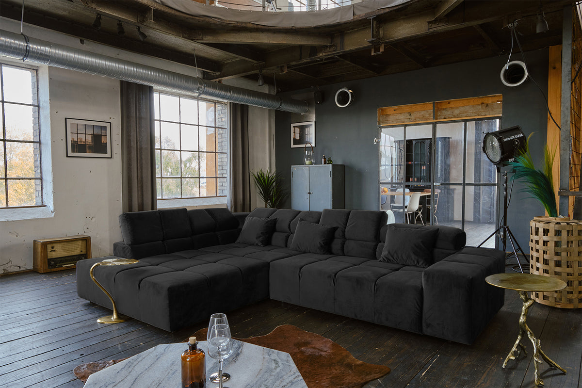 KAWOLA Sofa NEVADA Ecksofa Velvet schwarz