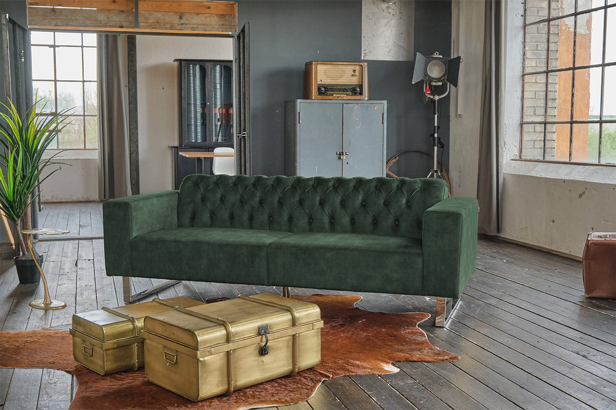 KAWOLA Sofa NILO 3-Sitzer Velvet Vintage moosgrün