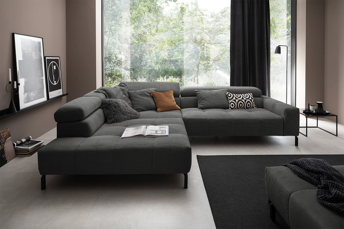 KAWOLA Sofa OHIO Ecksofa Feincord anthrazit