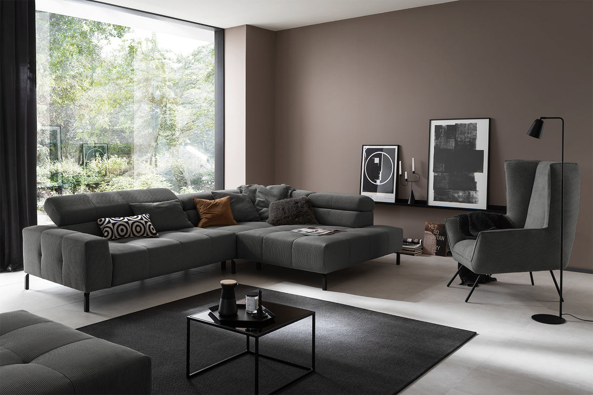 KAWOLA Sofa OHIO Ecksofa Feincord anthrazit, Rechts, Ohne Komfortfunktion