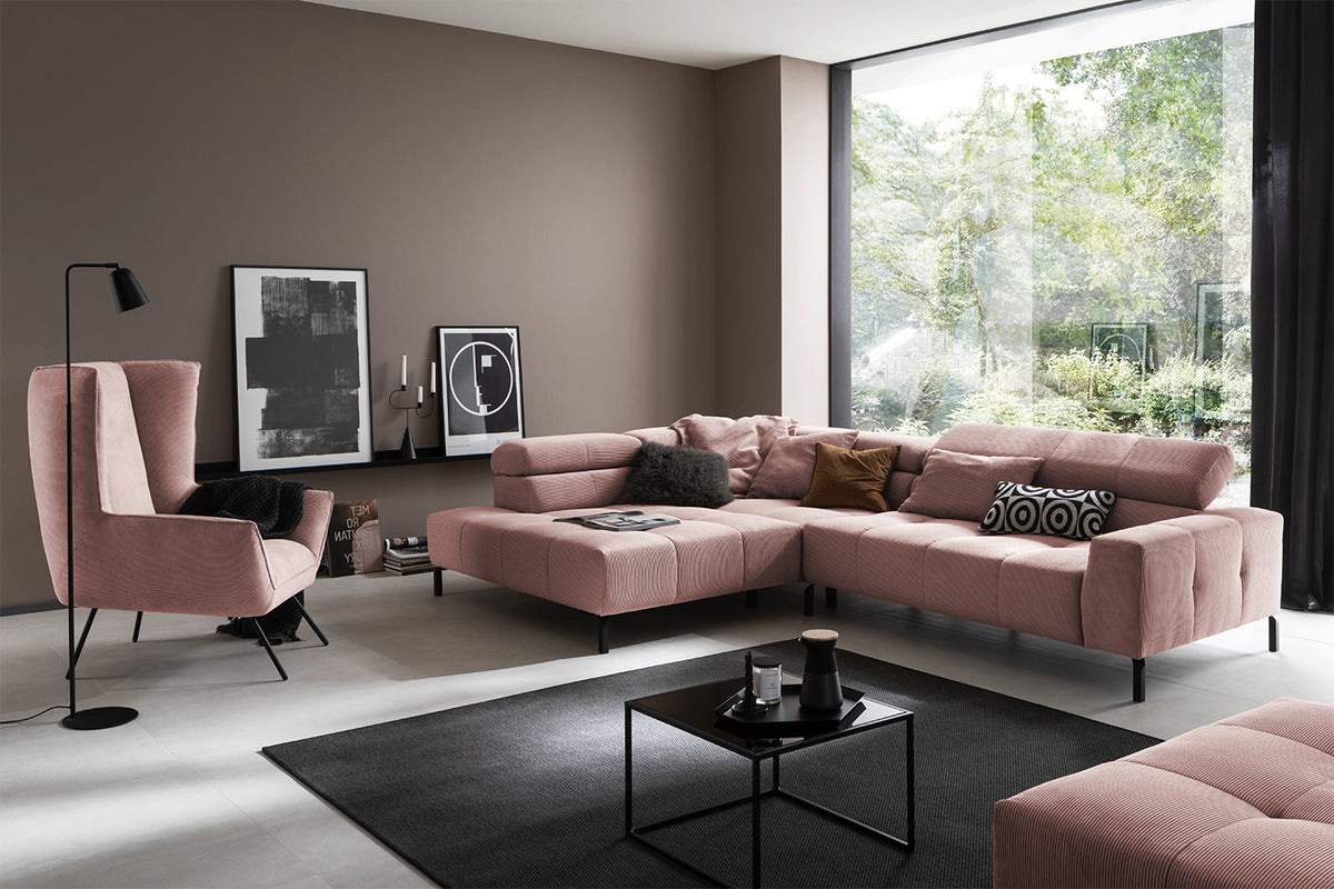 KAWOLA Sofa OHIO Ecksofa Feincord rosa, Links, Ohne Komfortfunktion