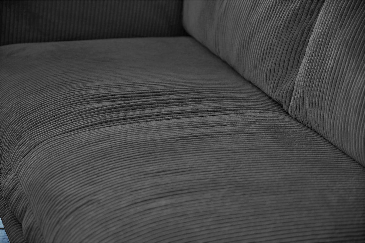 KAWOLA Sofa QUENYA Ecksofa Cord dunkelgrau / Velvet silber