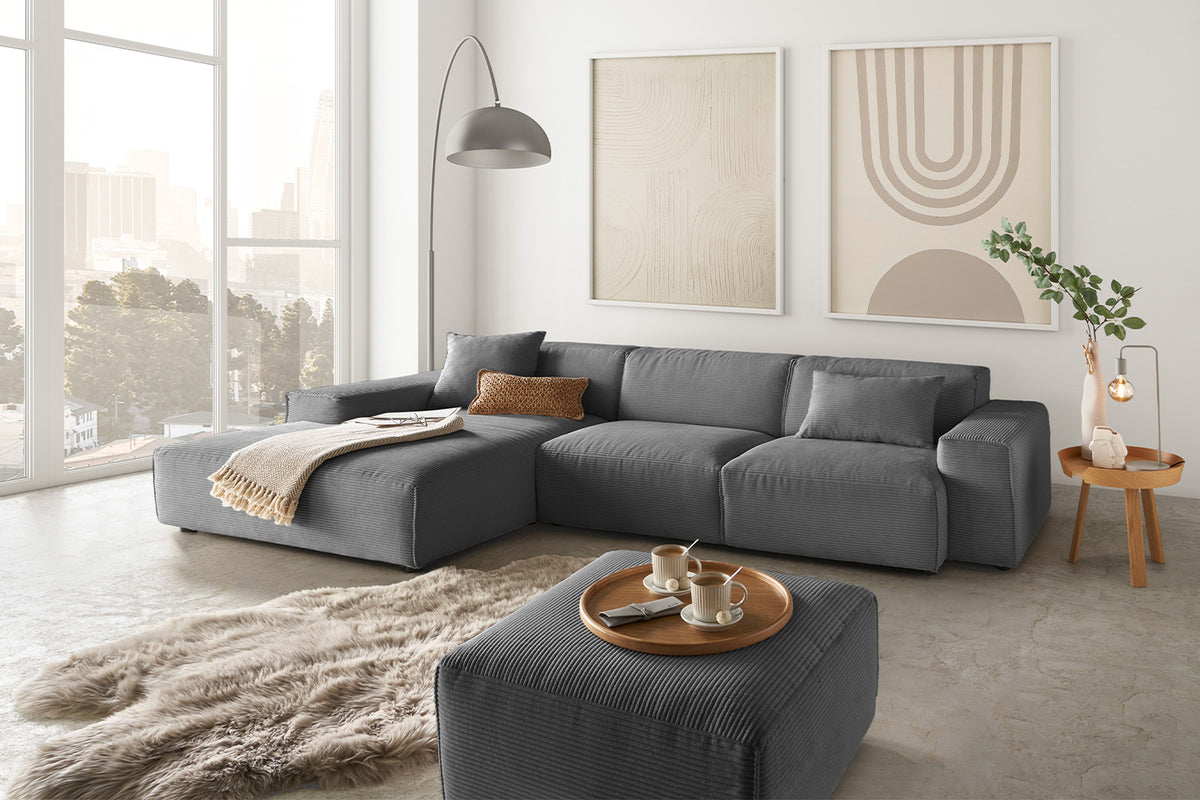 KAWOLA Sofa RANI Ecksofa Cord grau, Links