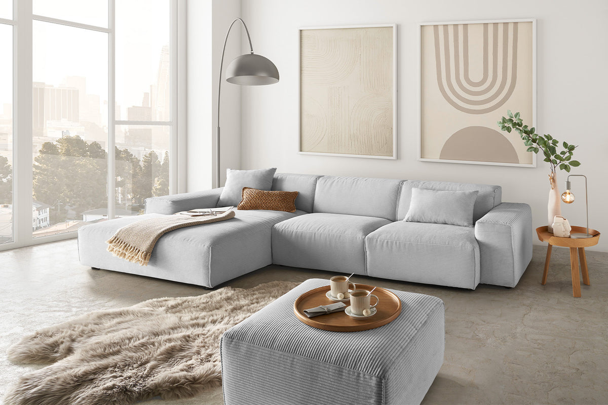 KAWOLA Sofa RANI Ecksofa Cord hellgrau, Links