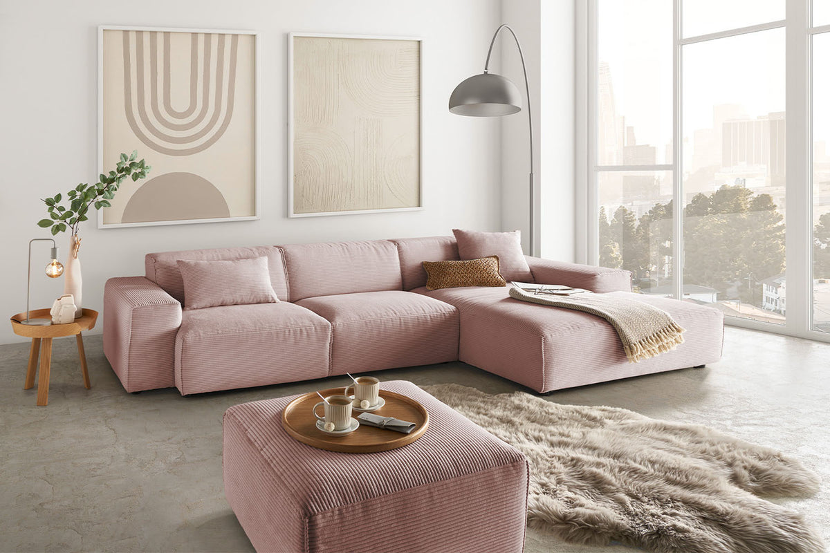 KAWOLA Sofa RANI Ecksofa Cord rosa, Rechts